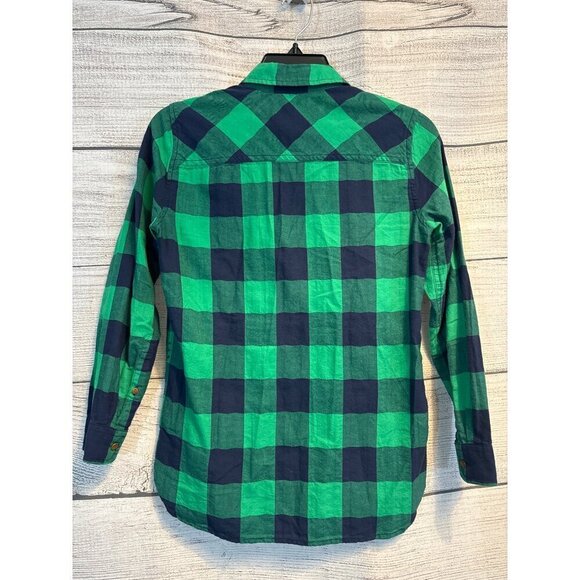 J. Crew Green & Navy Plaid Button-Down Shirt Size 0P - Picture 3 of 3